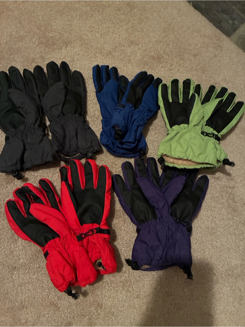 Kids Winter Gloves Pack - Red, Blue, Purple, Green, Black